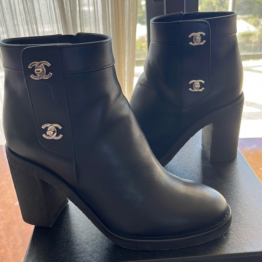 Authentic Chanel almost new booties jell 4” heels & soul thats super comfortable